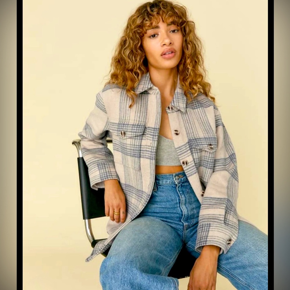 Reformation Giles Wool Oversized Flannel Jacket Coat small  (medium) $328